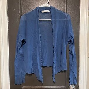 cut loose faded blue mesh sweater